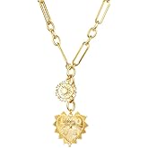 Elefezar 18K Gold Plated Sun Heart Pendant Necklace Minimalist Chunky Paperclip Chain Hip Hop Choker Jewelry Gold-Plated