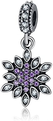 Wybeads Snowflake Purple Synthetic Crystal Siver Charms European Beads For Pendant Necklace Bracelets Bangle Snake Chain Jewelry