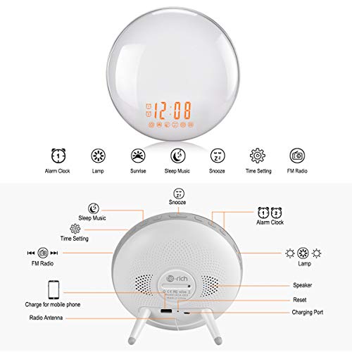 TeRich Sunrise Alarm Clock, Wake Up Light With FM Radio/Dual Alarm/7