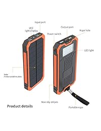 Cargador solar de 15000 mAh con mechero de cigarrillo, banco de energía solar de Elzle Dual USB batería de copia de seguridad, cargador de batería externa solar para exteriores con 2 linternas LED para teléfono inteligente, más, Anaranjado