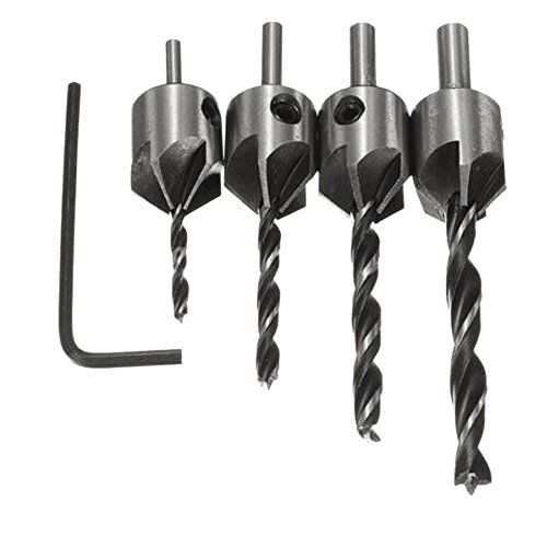 Breynet Wood Door Self Center Centering Hinge Drill Bit Core Tapper, Countersink Drill Bit Set 1/4'' Hex Shank HSS 5 Flute Countersink 90 Degree Center Punch Tool Set for Wood Quick Change Reamer Bit