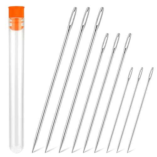 Wonvoc 9 Pcs Long Sewing Needles - 3 Sizes Stitching Needles-3.5/4.9/5.9'', Big Eye Hand Sewing Needles for Stitching and Crafting Projects for Sewing Curtain, Cushion, Carpet, Sofa