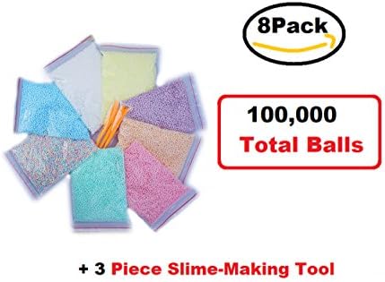 Foam Balls for Slime: Light Colored Bundle, Unique Pastel Colors, 8 Pack Kit, 8 Pack Styrofoam Balls, 3 Piece Slime Tools for Slime Making, Big Sized Bags with 100,000 total balls
