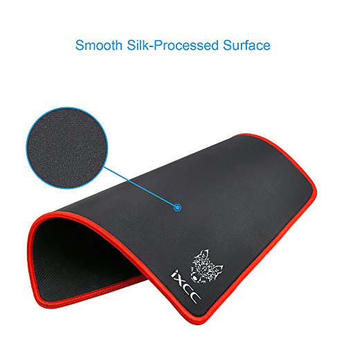 [Limited Edition! Final Season!] iXCC Gaming Mouse Pad / Mat with Smooth Silk Surface Stitched Edges, 13 × 10.2 × 0.2 Inches - Black with Red Edges - Thumbnail 2