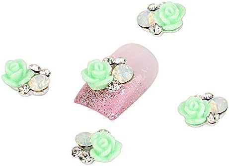 ECBASKET 10pcs 3D Green Rose Mix Crystal Rhinestone Nail Art Decorations Alloy Nail Art Tips DIY Nail Art Decoration