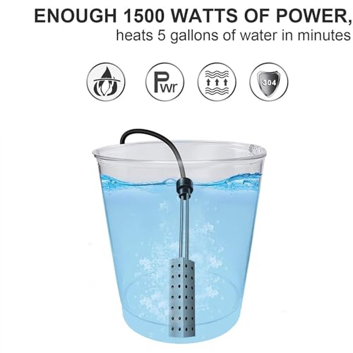2000W Immersion Water Heater - Constant Temperature Electric Submersible Model with Stainless Steel Guard Cover and Built-in Digital LCD Thermometer