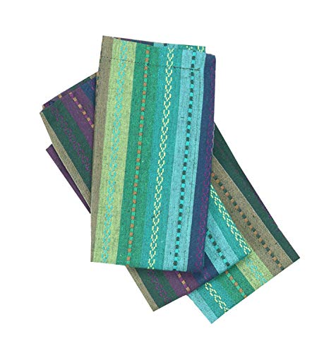 12 Pack Salsa Stripes Dinner Napkins, Soft & Comfortable Cotton Napkins Multi Color Luxurious Salsa Napkins - Tailored With Mitered Corners And A Generous Hem Easy care - Teal Multi - 18x18 Inch