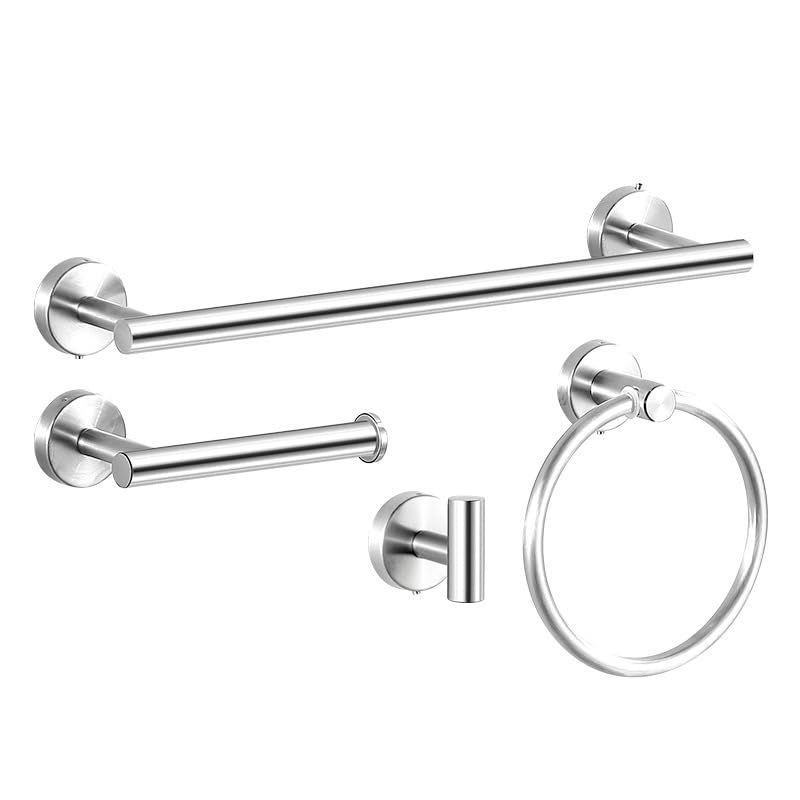 4 Pieces Bathroom Kit Accessories Restroom 24Inch Towel Bar Towel Ring Holder Toilet Paper Holder and Hook Set SUS 304 Stainless Steel Bathroom Hardware Set (Brushed Silver)