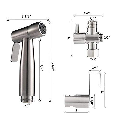 Vataler Adjustable Trigger Handheld Cloth Diaper Sprayer For Toilet, Brushed Finished Hygienic Toilet Bidet Water Cleaner & No Leakage 304 Stainless Steel Hose & Solid Brass T-Valve … - Thumbnail 3