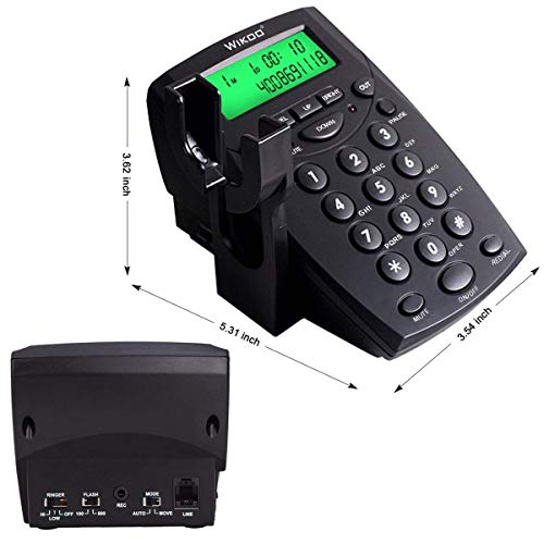 Wikoo Call Center Dialpad,Black Corded Dialpad with Mute Function with Caller ID Receiver and Monaural Headset Noise Canceling Microphone for Home & Business(R6)