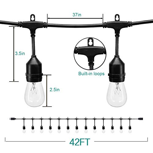 addlon 42FT Outdoor String Lights Commercial Great Weatherproof Strand Dimmable Edison Vintage