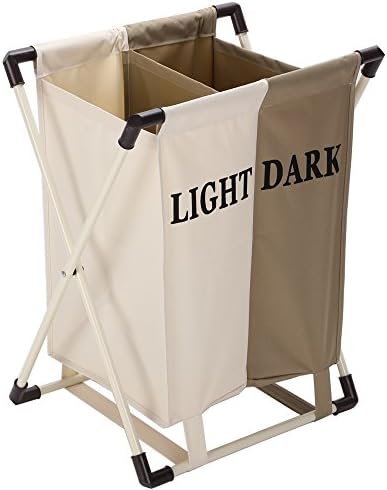 Foldable Laundry Basket Sorter, Collapsible Laundry Hamper 2 Section with Aluminum X-Frame, Laundry Sorter Hamper Espresso