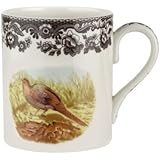 SpodeWoodland Pheasant 16 oz Mug - Fine Porcelain Rustic Drinkware with Historic Brown Floral Border, Microwave, Oven, Freezer & Dishwasher Safe - British Country Style for Fall and Thanksgiving Use