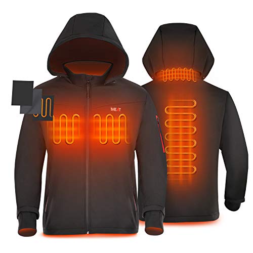 iHEAT Veste chauffante pour homme, imperméable, coupe-vent, chaude, softshell, avec batterie QC3.0 14400 mAh, 3 températures réglables, vestes chauffantes électriques pour l'extérieur, la randonnée,