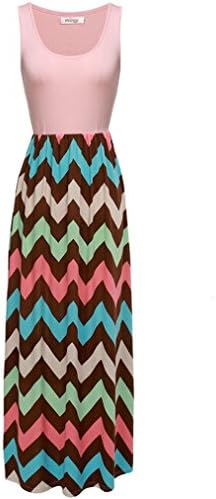 Nacy Women's Chevron Maxi Boho Summer Long Skirt Evening Party Dress (XXL, Pink 2)
