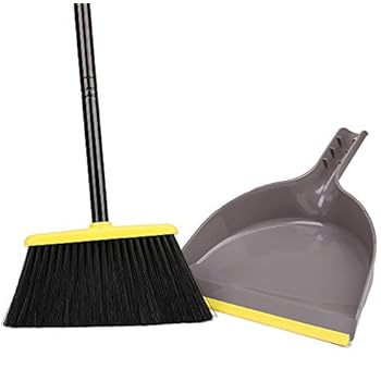Angle Broom with Dustpan,Dust pan Snaps On Broom Handles,Broom with Attachable Dustpan