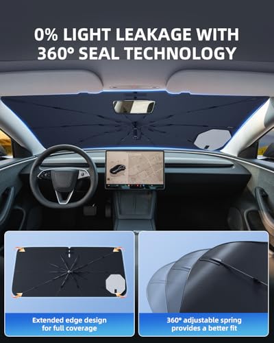 LANGBEAN [Enhanced] Sun Shade for Tesla Model Y / 3 2021-2026, Foldable Car Sun Shade Blocks UV Rays & Heat, Easy to Install & Fold Sun Protection