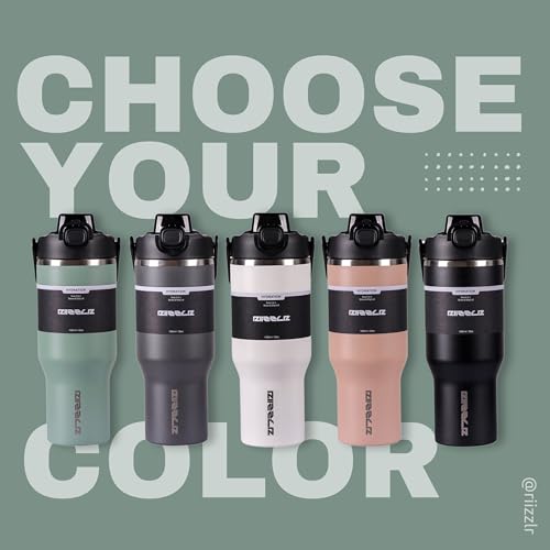 RIIZZLR® 1000ml Insulated Water Bottle Tumbler with 2-in-1 Straw & Sip Lid – Stainless Steel Vacuum Flask, Double Wall, BPA-Free, Leakproof, Wide Mouth, Keeps Drinks Hot 12H / Cold 24H (Sage Green)