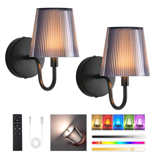 LuminexDesigns Wall Lights, Rechargeable Wall Lights for Living Room, RGB & 3 Colour Temperatures, Dimmable Wireless Picture Lights for Wall, Touch Light with Remote, for Stair Hallway-2Packs