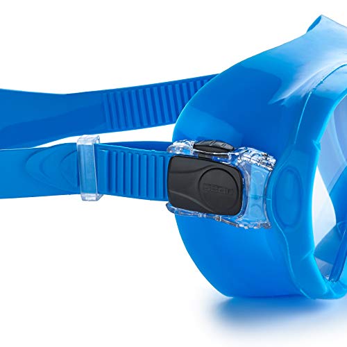 SEAC Frameless Snorkel Set for Men and Women | Comfortable Adjustable, Frameless Mask Made from Clear Tempered Glass | Dry Snorkel with Bottom Purge Valve | Snorkeling and Freediving Gear - Blue