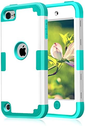 Case for iPod Touch 5 6 7 Case, CheerShare 3 in 1 Hard PC Case + Silicone Shockproof Heavy Duty High Impact Armor Case Cover Protective Case for Apple iPod Touch 2019 New (White+Blue)