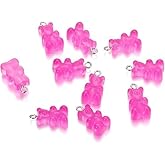 GANPUB 10 Pcs Pack Transparent Rose Bear Resin Pendants Cute Candy Resin Cartoon Bear Charms with Screw Eye for Bracelet Necklace Earring DIY Craft Jewelry Making Supplies Iridescent