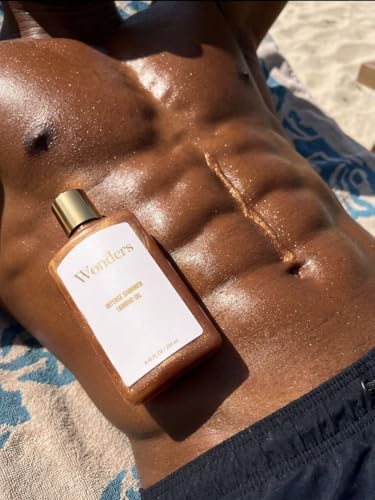 Wonders Deep Dark Tanning Oil with Shimmer | Fast Tan Accelerator for Golden Bronze Glow | Moisturizing Sun Body Oil with Coconut Oil, Carrot Oil | Vegan, Cruelty-Free, Oxybenzone-Free | 250ml
