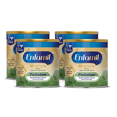 enfamil prosobee fórmula infantil a base de soja para estómagos sensibles, sin lácteos, sin lactosa, sin leche y dha para apoyo cerebral, lata de proteína en polvo de origen vegetal, 20,9 oz 