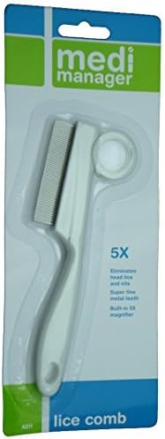 Medi Manager Fine Tooth Metal Lice Comb with 5x Magnifier - 1 Pack by Medi Manager