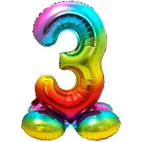 Folat 64293 Foil Balloon with Base Number 3 Rainbow, Multi-Colored, Costumes