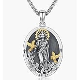Hagkew Jesus Medal/Saint Michael/Saint Francis/Saint Necklace S925 Sterling Silver Seiyang Saint Necklace Amulet Medal Pendant Catholic Religous Protection Jewelry Gift for Men Women
