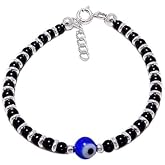 Jewar Blue Evil Eye Nazariya Bracelet in Silver with Black Beads for Men Women