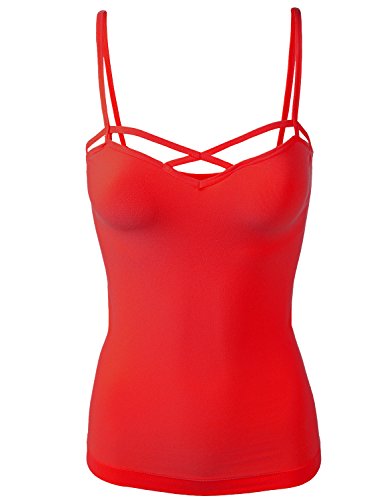 Luna Flower GTEW167 Women's Sexy Strappy Cut Out Front Cage Tank Top Ruby L-XL