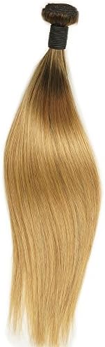 Stella Reina Balayage Sew In Human Hair Weft Bundle for Wig Color Ash Honey Blonde Highlights For Medium Brown Natural Ombre 3 Shades #4/18/27 Silky Straight Hair Weave 100g 22 Inch