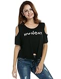 Zeagoo Women's Short Sleeve Cold Shoulder Lace-Up Letter Print Casual Crop Tops
