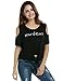 Zeagoo Women's Short Sleeve Cold Shoulder Lace-Up Letter Print Casual Crop Tops