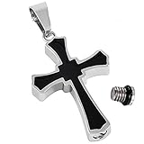 Cremation Jewelry Black Cross Stainless Steel Urn Pendant Necklace with 20