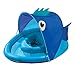 SwimSchool Blue Fun Fish Fabric Baby Pool Float, Splash and Play Activity Center, Dual Air Pillow Chambers with Retractable Canopy and Safety Seat, Baby Float, UPF 50, 6 To 24 Months, Blue