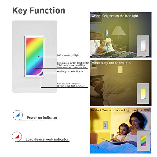 Smart WiFi Light Switch with Built-in LED Night Light Works with Alexa,Google Assistant and IFTTT, RGB Colors,In-Wall