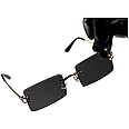 Street Knitted Mens Women's Gold Wire Frame Metal Arm Dark Black Tint Rimless Square Cool Frameless Rectangular Sun Glasses Vintage 90's Old School Dark Tint Shades Retro Men Hip Hop Sunglasses