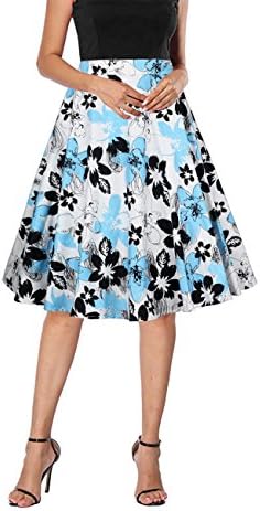 Yanmei Women's 50s Vintage Floral Skirt High Waisted A Line Casual Midi Skirts
