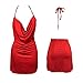 VANCOL Women's Sexy Deep V-Neck Halter Backless Slit Mini Party Club Dress (M, Dark Red)