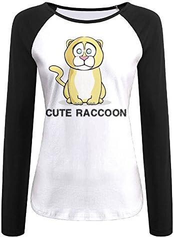 Womens African Animals Cartoons Raccoon Fashion Slim Long Sleeve Raglan Baseball T Shirt Tee Shirts