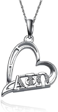Alpha Phi Omega Necklace with a 18" Silver Chain - Heart Shape (APO-P003)