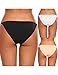Ekouaer Soft Breathable Brief Panties Thong Underwear For Women 3 Pack,Black/White/Nude,Small