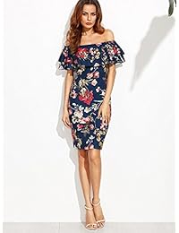 Floerns vestido ajustado sexy de fiesta de hombros descubiertos floreado con volados para dama