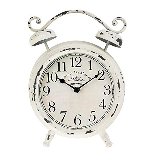 MODE HOME Vintage Cream Desk and Shelf Clock Decorative Table Clock on Stand Rustic Mantle Clock Non-Ticking
