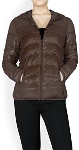 Ever77 New Women's Premium Down Parka Puffer Jacket with Hoodie/USA/TJ1001 (S, Brown)