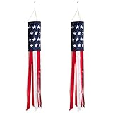 Homarden 40 Inch American Flag Windsock (Set of 2) - Outdoor Hanging 4th of July Decor - Premium Materials with Embroidered Stars - Fade Resistant Patriotic Wind Socks Decorations