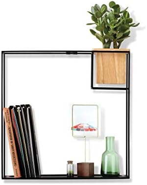 UmbraCubist Floating Shelf with Built-In Succulent Planter – Modern Wall Décor and Geometric Display Shelf for Books, Candles, Mementos, Photos, Indoor Plants and More! | Large, Black